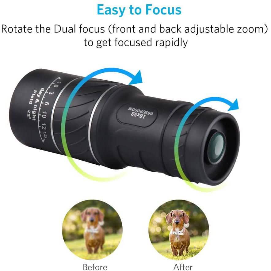 16x52 Monocular Dual Focus Optics Zoom Telescope